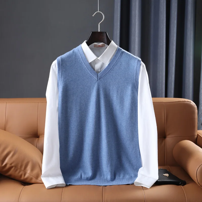 

Men's Autumn And Winter New Knitted Vest 100% Wool High-end Business Casual Comfortable Outer Sweater Sleeveless V-neck Camisole