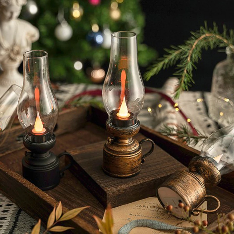 

Vintage Flameless Candle Lamp Retro Night Light Candlestick Desktop Decoration Candle Holders Party Table Bedroom Decor
