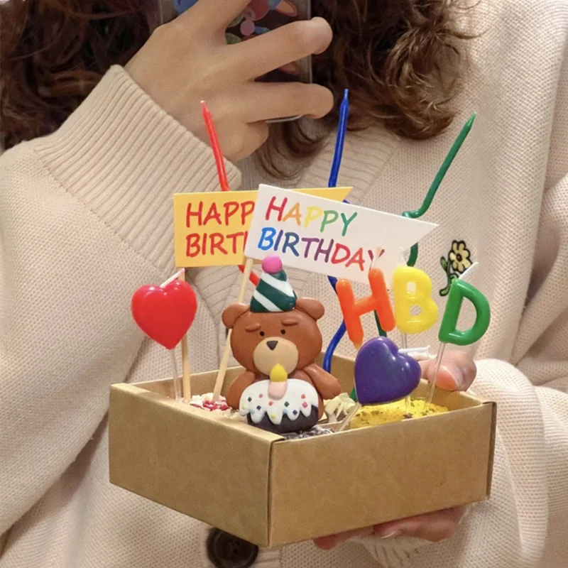 

Bear Candle Suit For Cake Decor Colorful Irregular Curved Hbd Striped Spiral Love Birthday Party Wedding Cupcake Baking Supplie