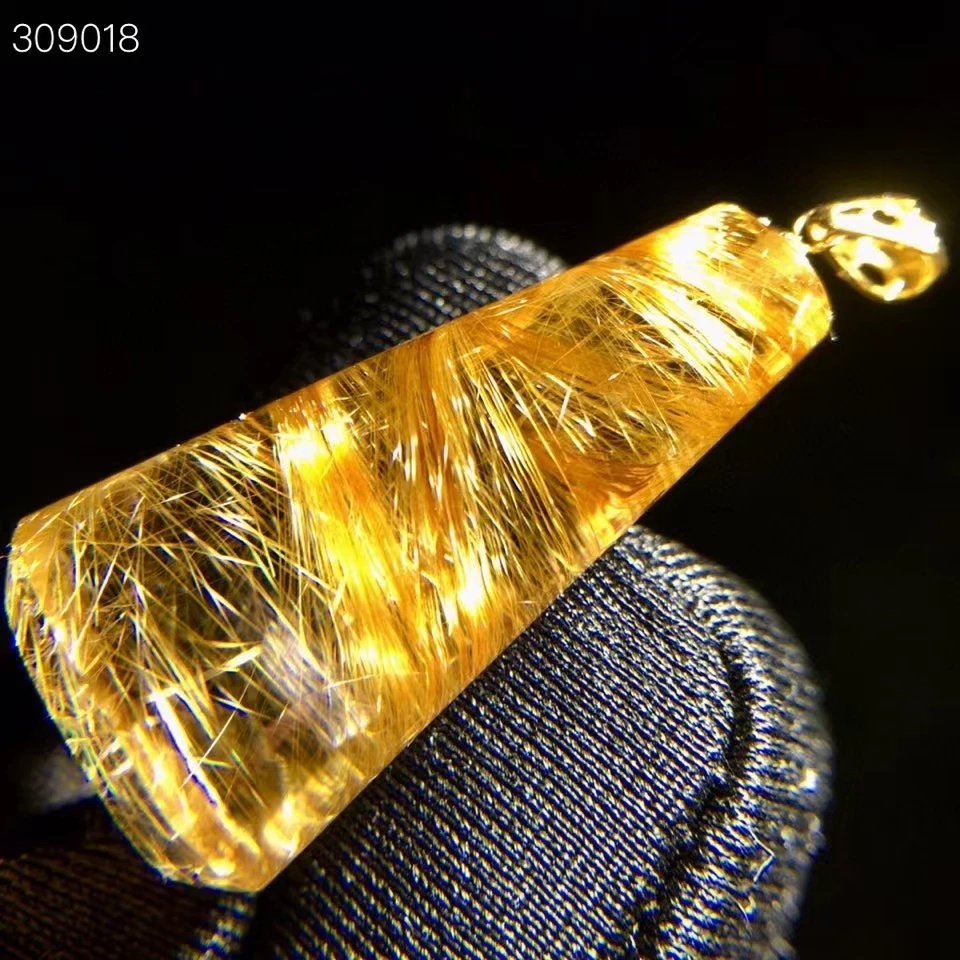 

Genuine Natural Gold Rutilated Quartz Barrel Pendant Necklace Brazil 27.7*12.8*10.2mm Rutilated Quartz Jewelry Women Men AAAAAAA