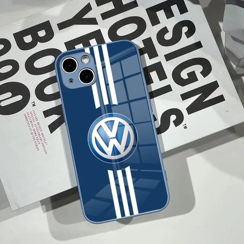 Volkswagen Car LOGO Phone Case For IPhone 14Pro 13 11 12 XR XS MAX 7/8 X Plus 13 Color Tempered Glass Cool Couple