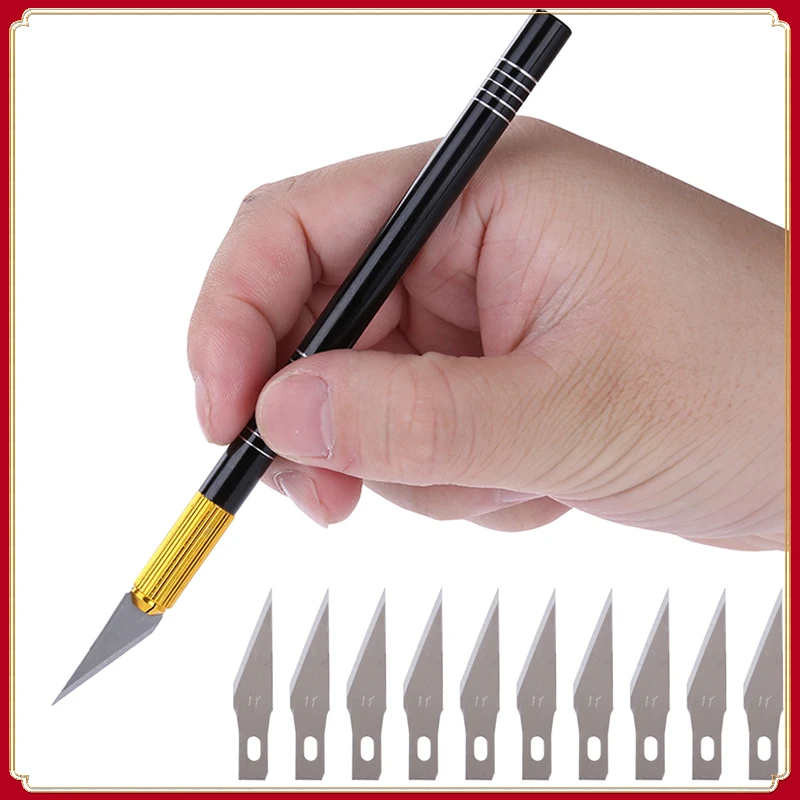 

12pcs/lot Art Wood Carving Knife Scalpel Cutter Aluminium Alloy Handle DIY Crafts Drawing Engraving Pen Knives Carpenter Tools