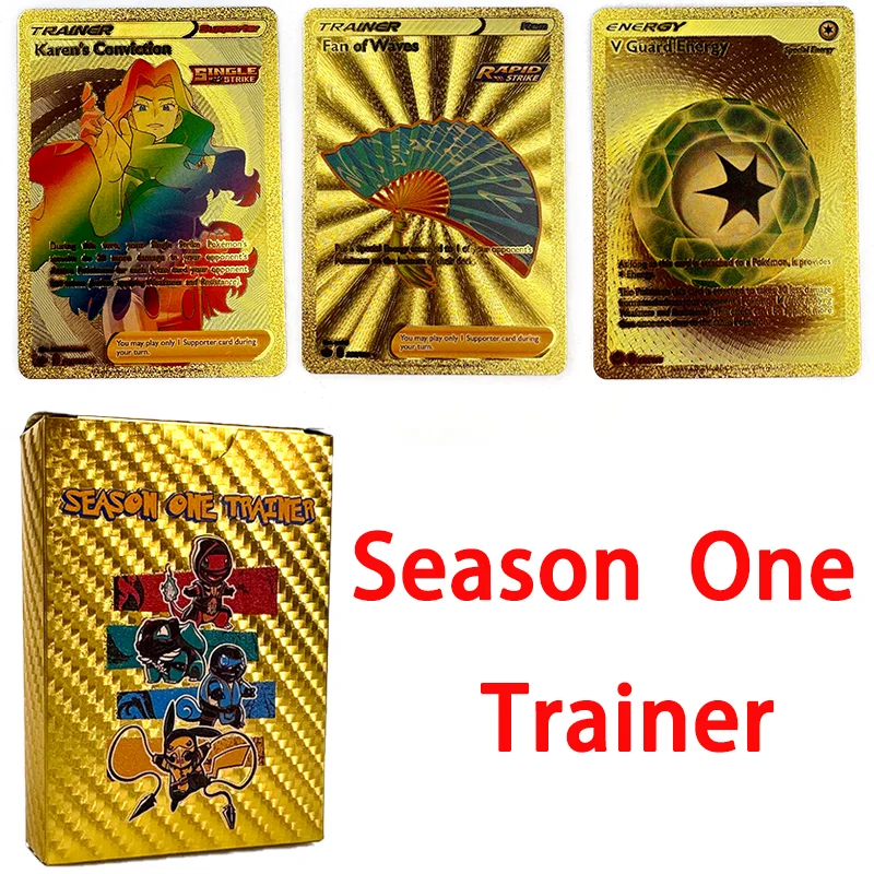 

Оригинальные Аниме Покемон сезон Один тренировочные энергетические карты Пикачу Радуга Золотая фольга коллекция боевые игры карты детская игрушка