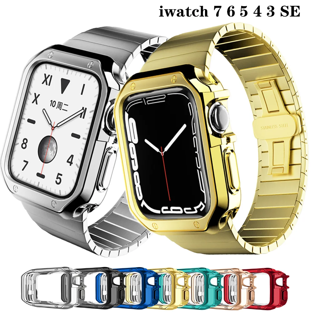 

Strap+Case For Apple Watch Band 45mm 41mm 44mm 40mm 38mm 42mm Stainless Steel buckle bracelet correa iwatch series 7 5 SE 6 4 3