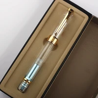 high quality capacity piston fountain pen plastic transparent gold trim 0 38mm nib ink pen business office school supplies new