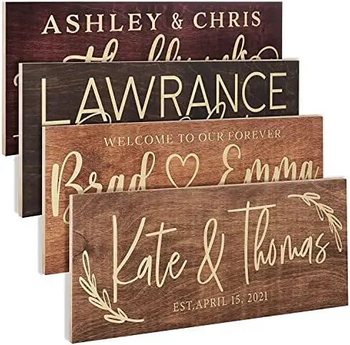 

Wedding Sign, Custom Wood Family Established Sign w/Names & Dates, 15'' X 6'' - 9 Designs W/ 5 Wood Colors,