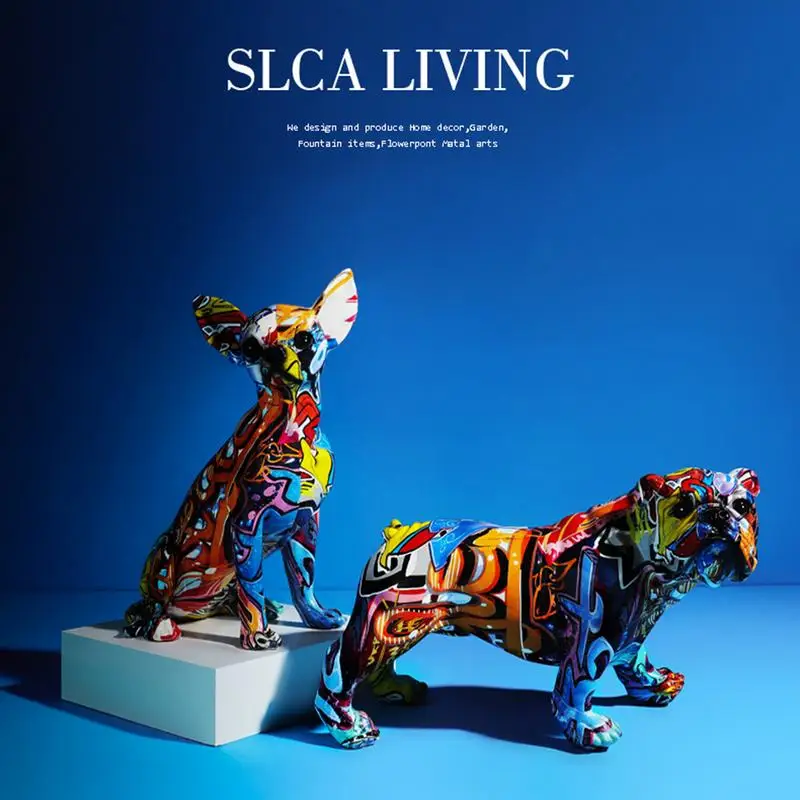 

Декоративная статуя собаки, инновационный орнамент животного из смолы, красочное и реалистичное украшение для стола, украшение для дома и сада