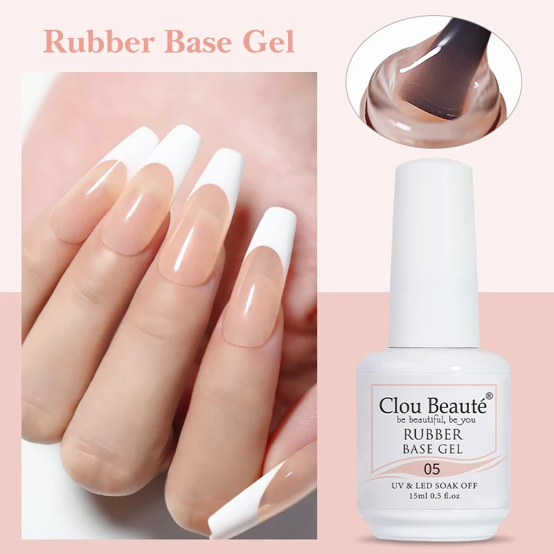 Фото Цветное резиновое Базовое покрытие Clou Beaute, резиновое Базовое покрытие для наращивания ногтей, Желейный Розовый Гель-лак для французского м... №4