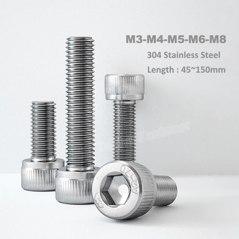 

1-3pcs DIN912 M3 M4 M5 M6 M8 A2-70 304 Stainless Steel Allen Hexagon Hex Socket Cap Head Screw Bolt Mechanical Screws L=45-150mm