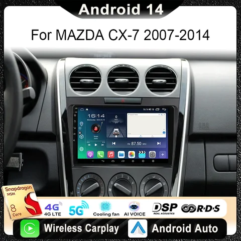 Для MAZDA CX-7 cx7 cx 7 2007-2014 Автомобильный радиоприемник Мультимедийный видеоплеер Навигация Стерео GPS Android 14 беспроводной Carplay DSP WIFI