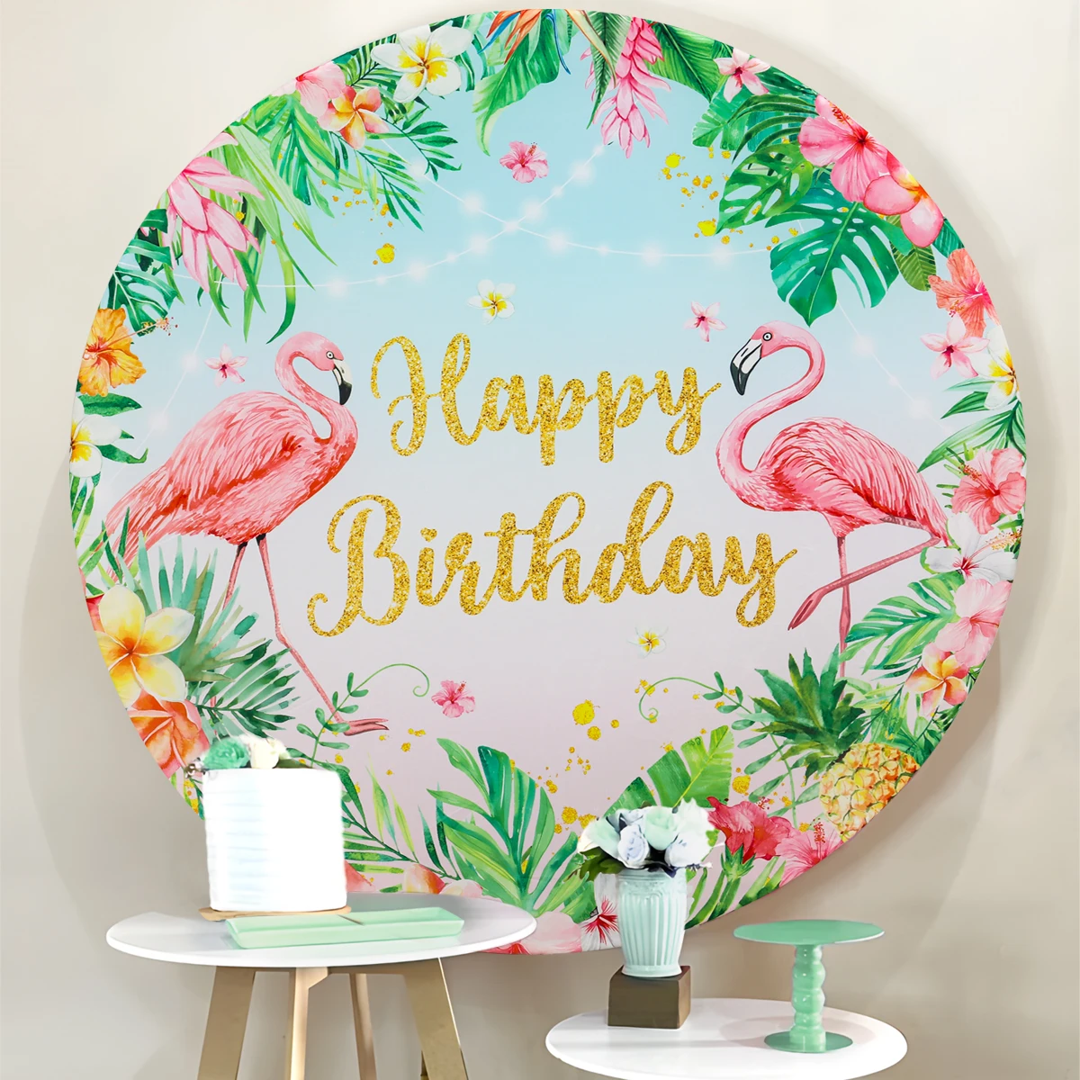 Круглый день Рождения Вечеринка фоны Единорог динозавр Фламинго ферма животные