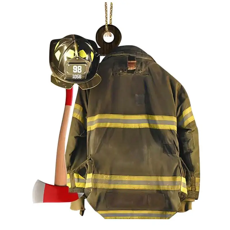 

Fireman Uniform Helmet Wooden Ornament Police Soldier Firefighter Coat Gift Souvenir Car Pendant Tree Christmas Home Decorations