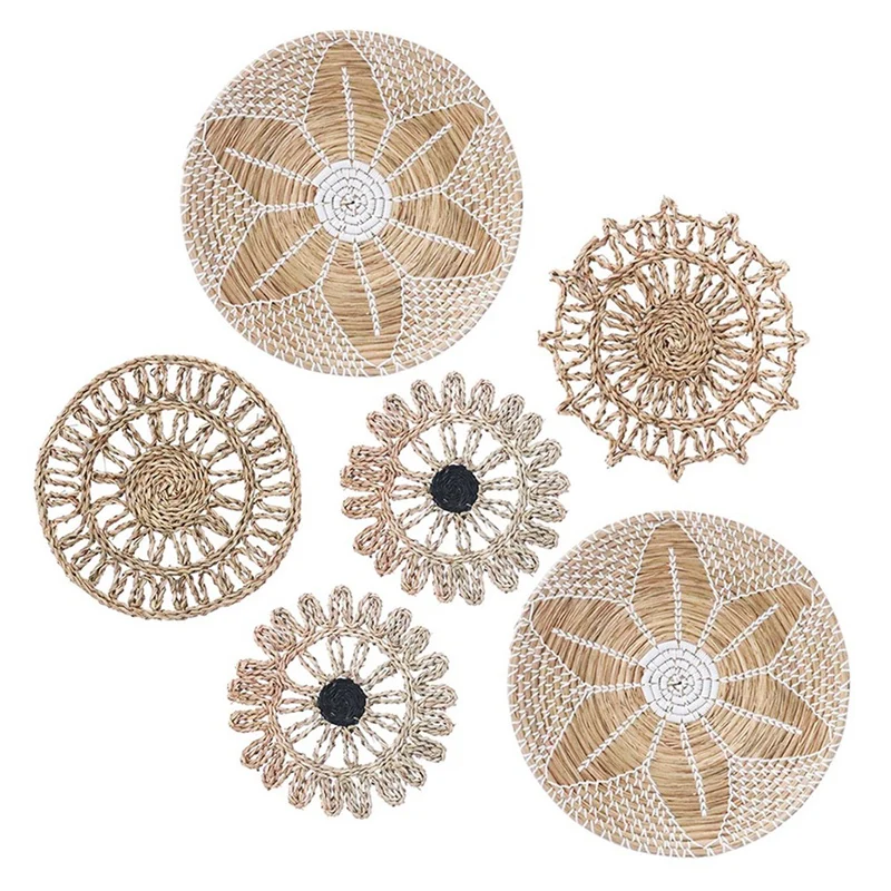 

Настенный декор из ротанга в скандинавском стиле, 6 шт., круглая настенная корзина из ротанга, настенное украшение из ротанга, настенное укра...