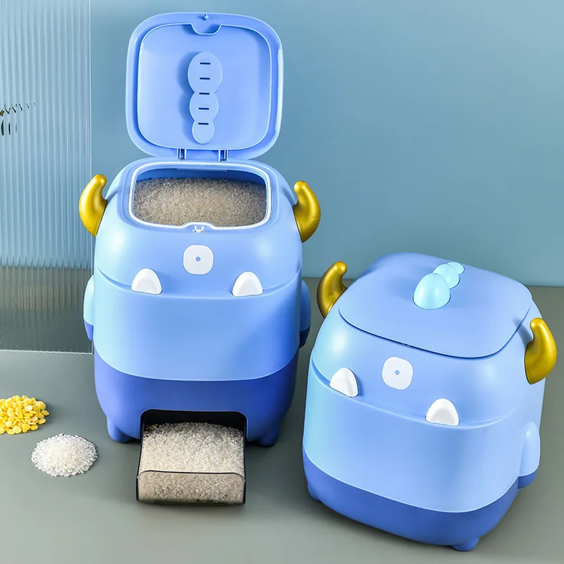 

Мультяшное ведро для риса, бытовая герметичная коробка для риса с большой емкостью и защитой от насекомых, влагонепроницаемое автоматическое ведро для хранения зерна, игрушка для еды