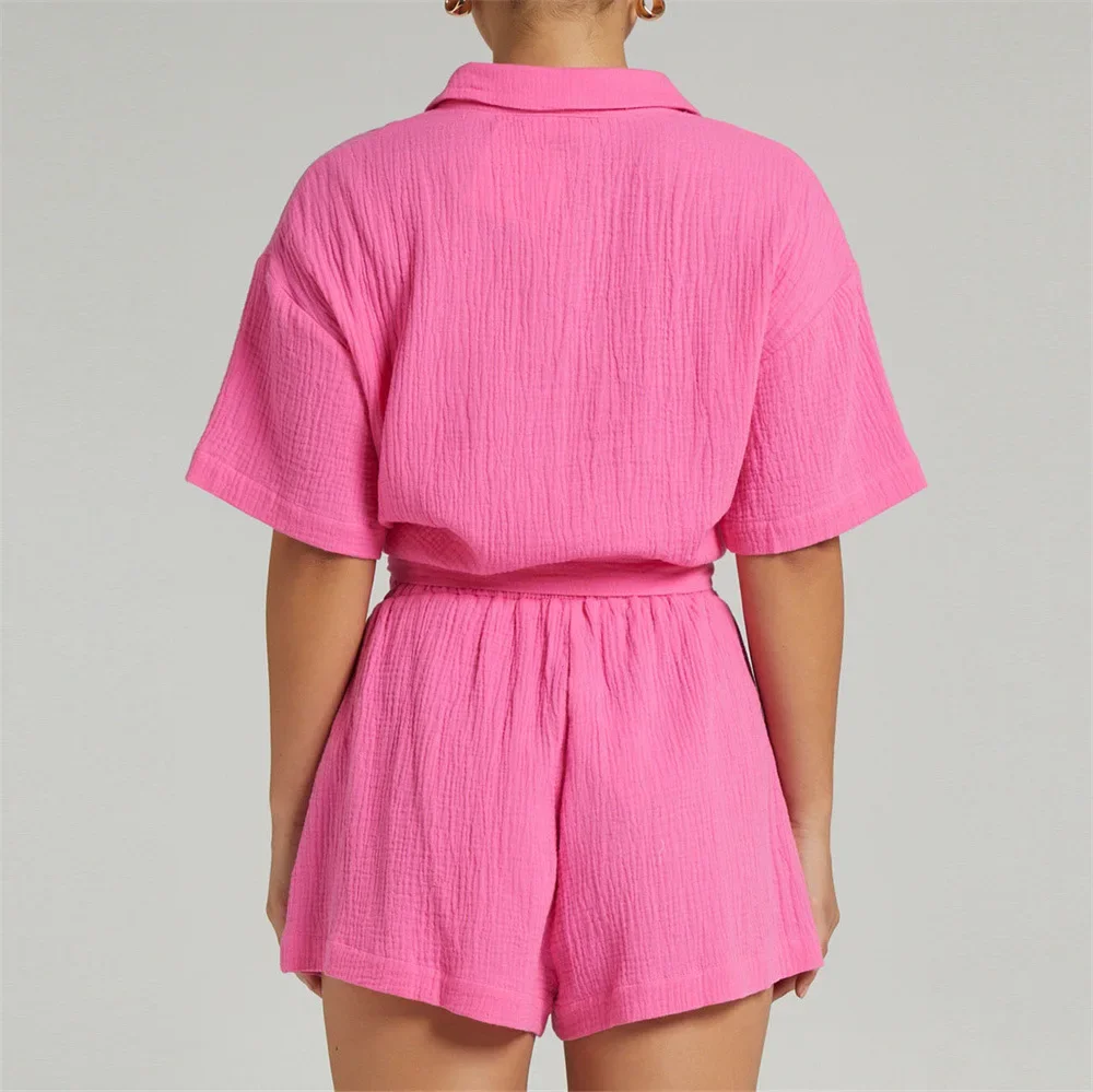 Женский комплект весна-лето модные шорты однотонная рубашка повседневная