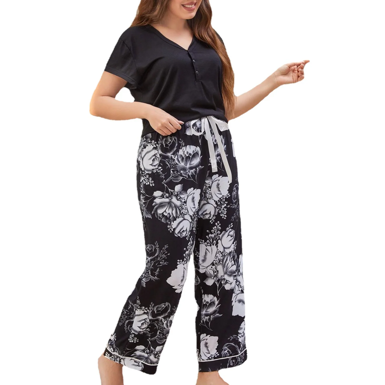 Женский пижамный комплект женская одежда для сна с коротким рукавом и длинными