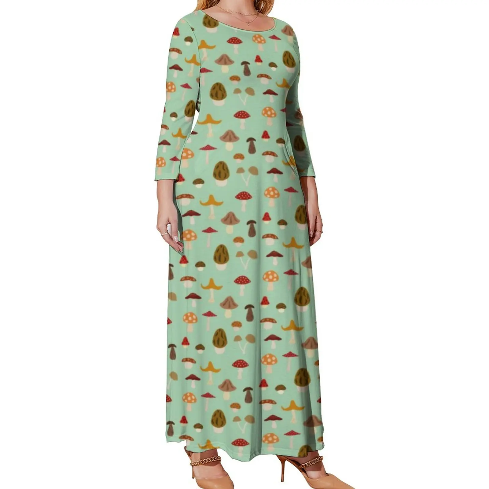 Autumn Mushrooms Dress Women Cute Little Mushroom Cute Maxi Dress Aesthetic Bohemia Long Dresses Print Vestido Plus Size 4XL 5XL