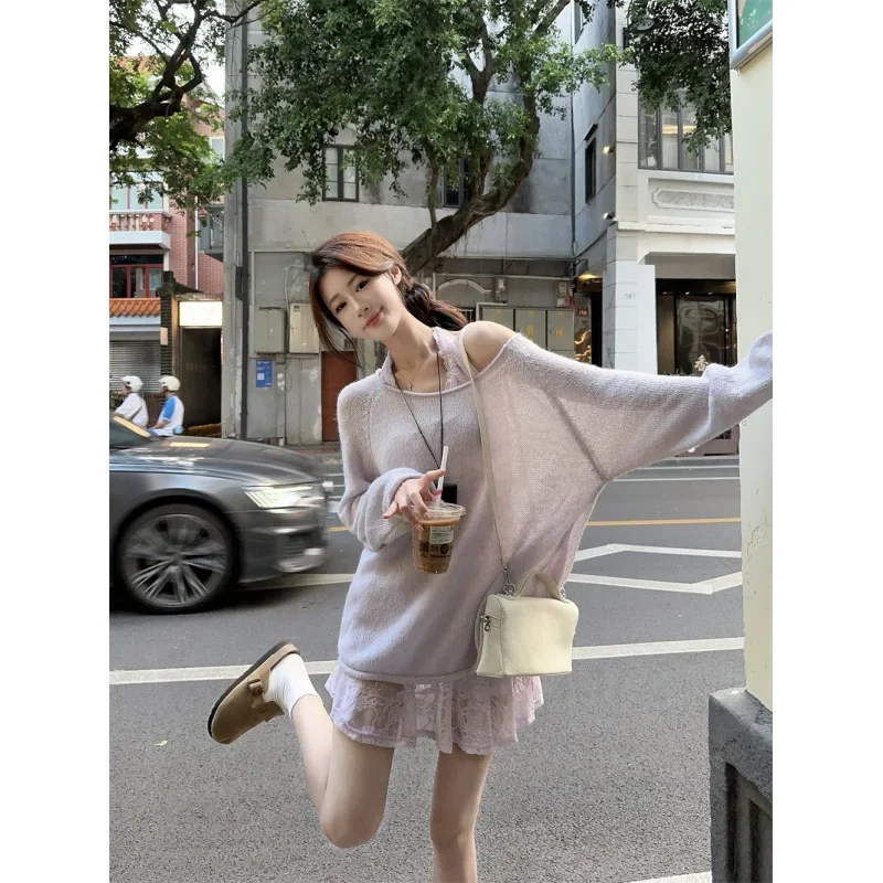 2024 Pure Desire кружевное сетчатое платье с бретелькой на шее и длинными рукавами