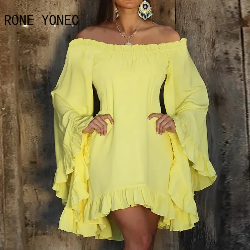 2023 женское Повседневное платье с воротником-лодочкой и оборками