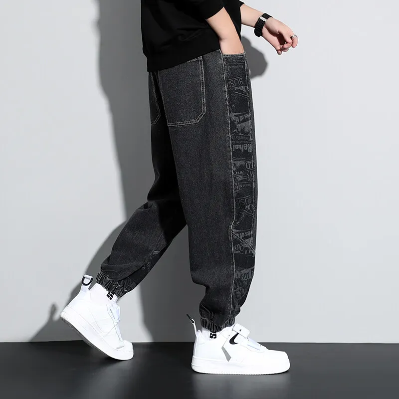 Men's Clothing Cotton Trousers with Footprint Flower Jeans Men's Loose Leisure Korean Version Gradual Change Long  Young Pants