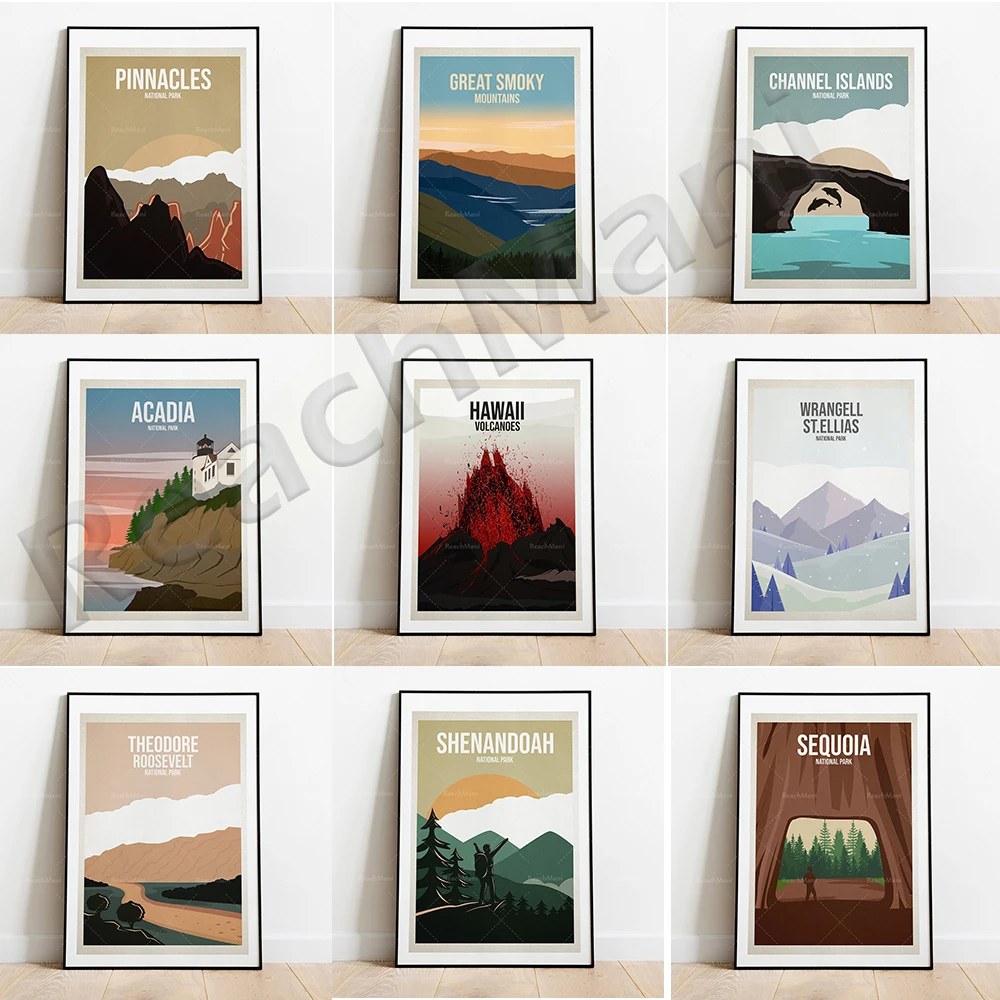 

Канальные острова, Теодор Рузвельт, Wrangell St Elias, Arcadia, Виргинские острова, национальный парк Pinnacles, США, постер для путешествий