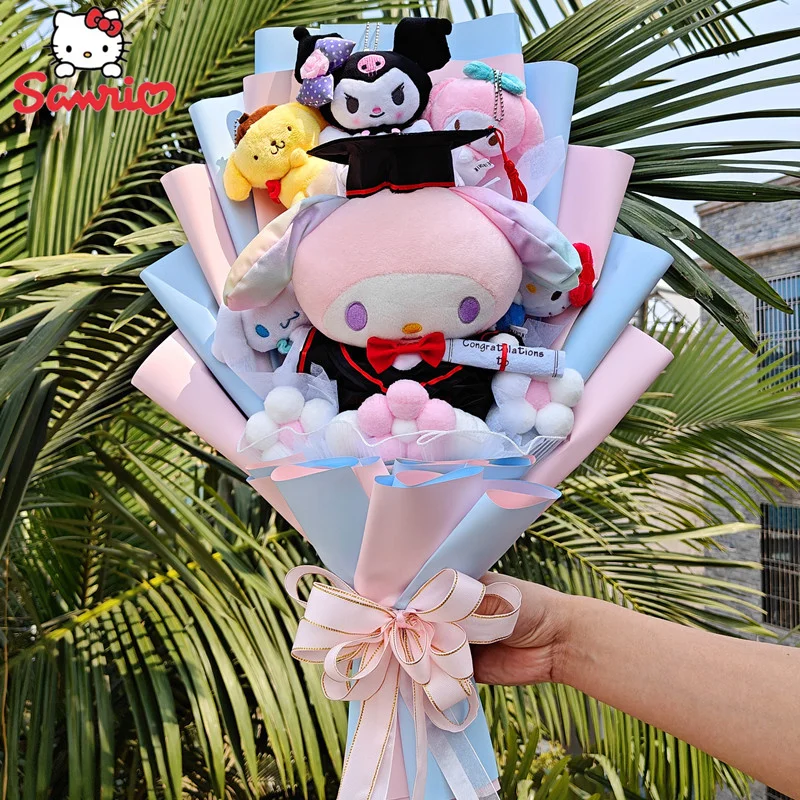 

Sanrio Bouquet Cartoon My Melody Kuromi Cinnamoroll With Graduation Hats Handmade Anime Valentine's Day Graduation Girls Gift