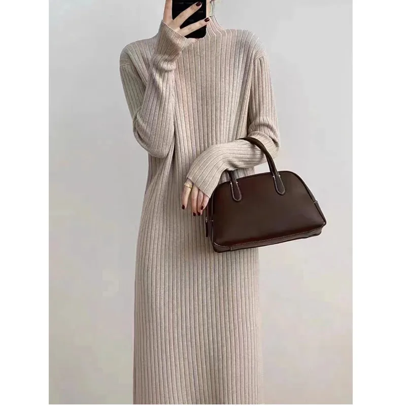 

Трикотажное Шерстяное Платье, Корейская версия, новинка сезона осень-зима 2023, модное свободное платье-свитер с высоким воротником и кисточками