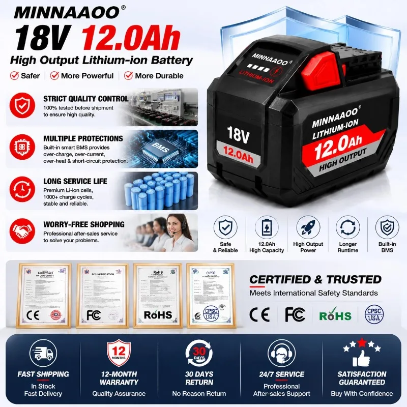 Аккумуляторная батарея Milwaukee M18 18В 12.0Ач, литий-ионная, перезаряжаемая, высокой емкости, для беспроводных электроинструментов (art.: 3920dc50ee4ca) - 3920dc50ee4ca