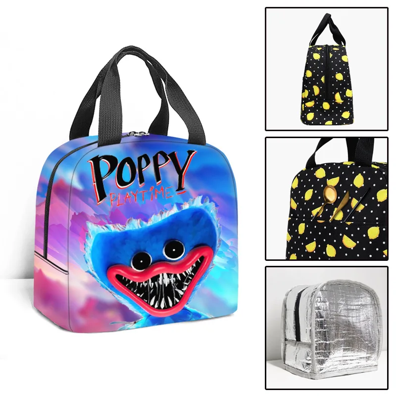 

Game Poppy Playtime Print School Insulated Lunch Bag Thermal Cooler Food Bags For Women Men Travel Work Lunch Bags