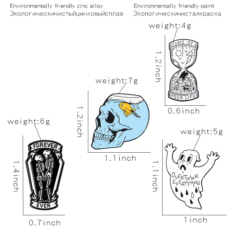 10 шт./лот ваша жизнь песочные часы эмалированная булавка Призрак Скелет аквариум