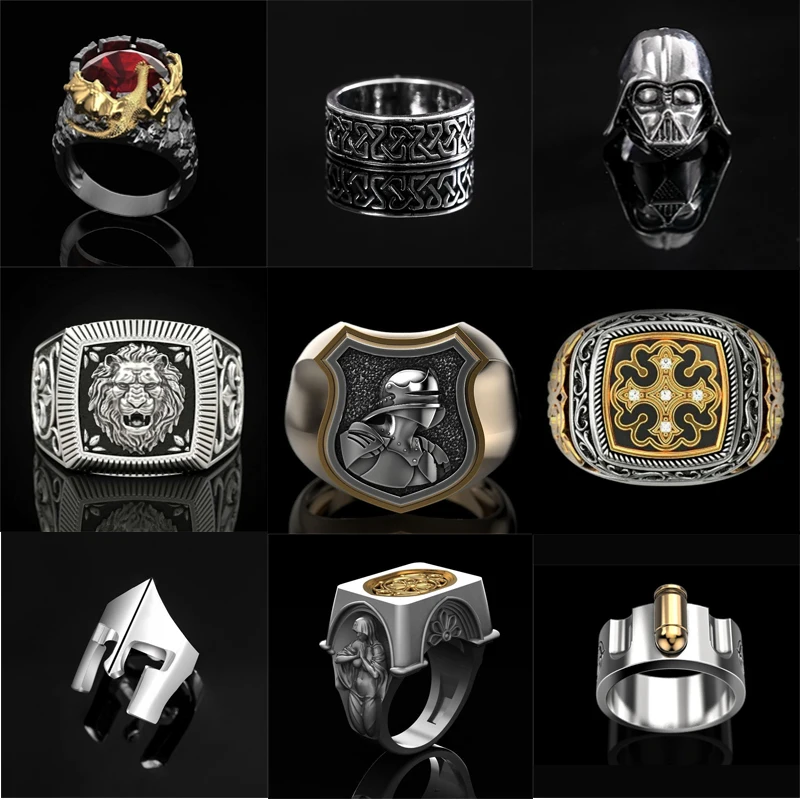 

12 Styles Fashion Punk Animal Alloy Rings For Men Engagement Party Wedding Jewelry Hip Hop Accessories Size 6-14