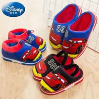 Disney Children Cotton Slippers Winter Cartoon McQueen Car Cotton Shoes Home Soft Cotton Slippers Blue Black Shoes Size 14-20