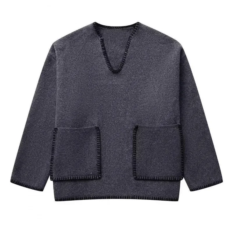 Весна 2024 Новая женская уличная одежда вязаный цветной пуловер с вырезом ничев