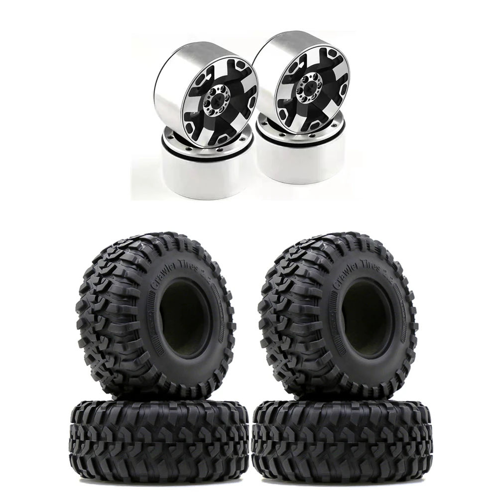Металлическая ступица обода колеса, резиновая шина для 1/10, гусеничного автомобиля TRX4, SCX10, YK4102, 4103, CC02, D90, 90046