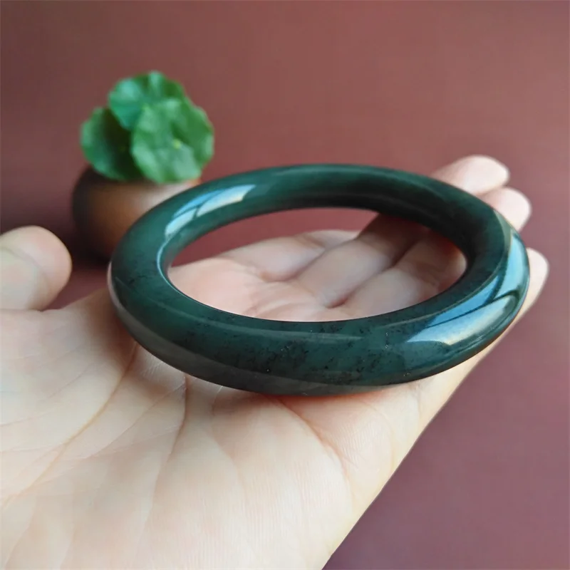 Натуральный Hetian Jade Qiemo Синий Браслет Толстый Круглый Женская Мода Универсальный