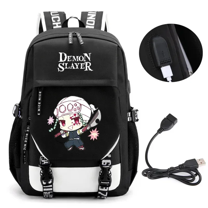 Фото Аниме Demon Slayer Kamado Nezuko рюкзак школьные сумки для книг Mochila дорожная сумка с USB-портом для ноутбука подарок для мальчиков и девочек NM25 №5