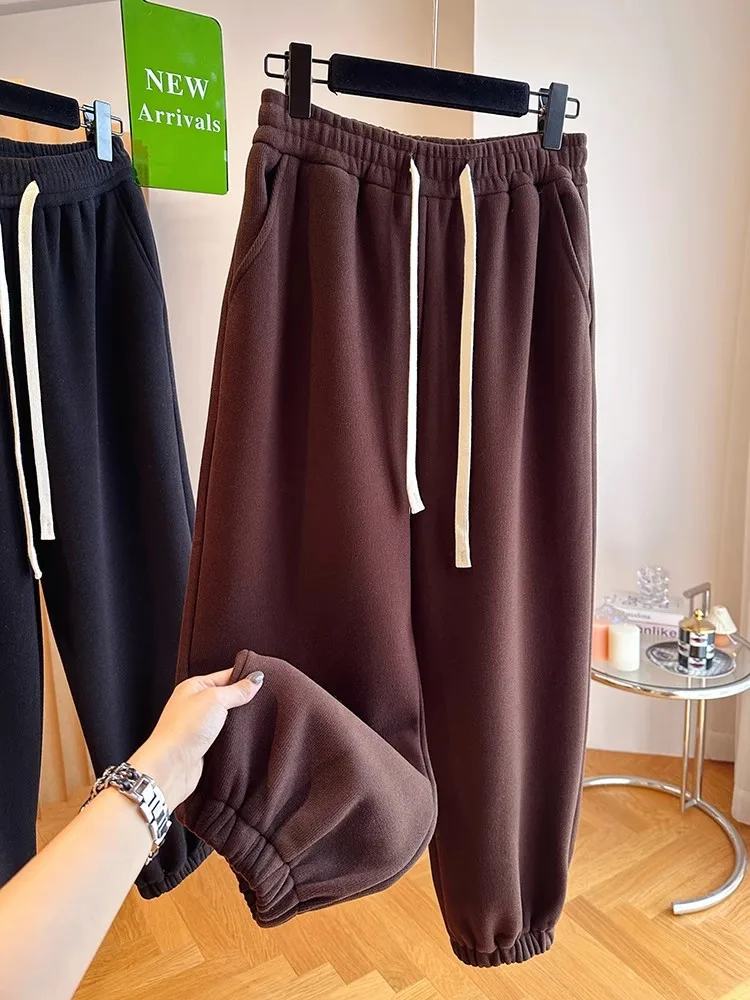 Осенне-зимние шаровары женские утепленные спортивные брюки большого размера