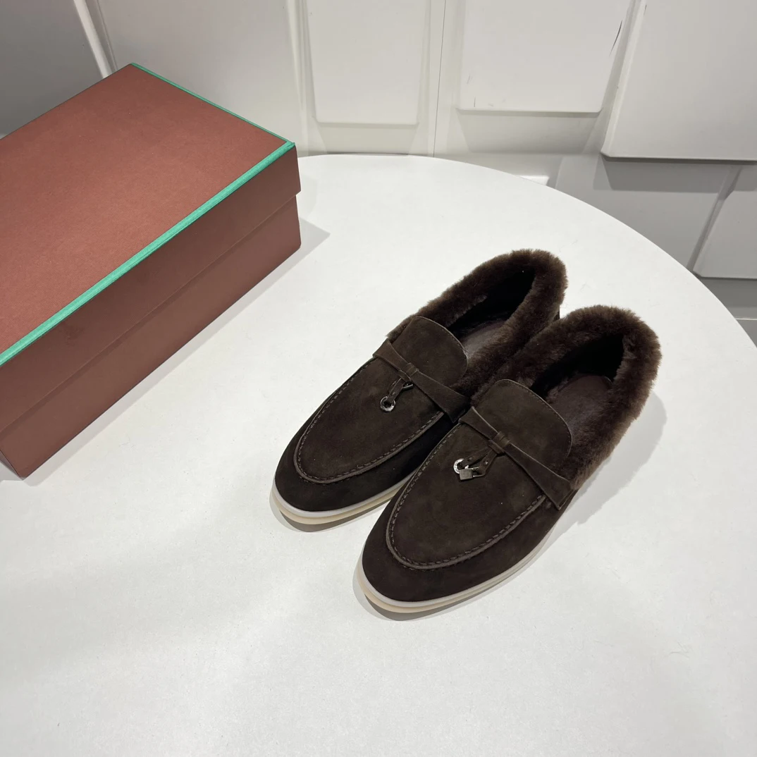 24 New Flat Fur Loafers Fashion Shoes Deerskin Fabric Cowhide Lining Mid-Low Low size35-46