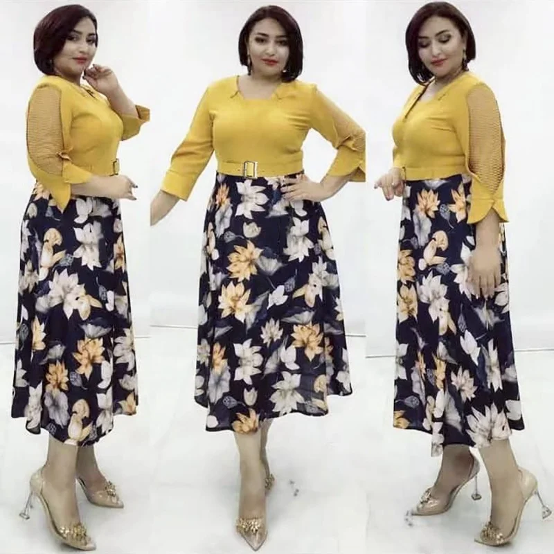 

New African Dresses For Women Vetement Femme Dashiki Flower Print Midi Dress Africa Clothes Dashiki Ankara Dresses Ladies 2022