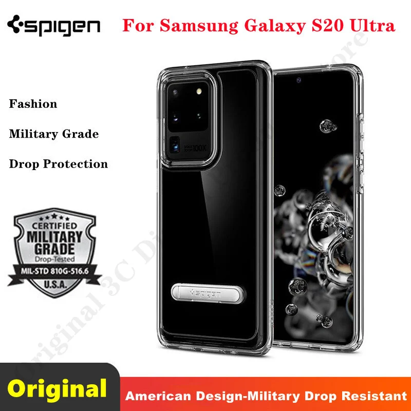 

For Samsung Galaxy S20 Ultra Case | Spigen [ Ultra Hybrid S ] Transparent Back Cover Protective Stand Case