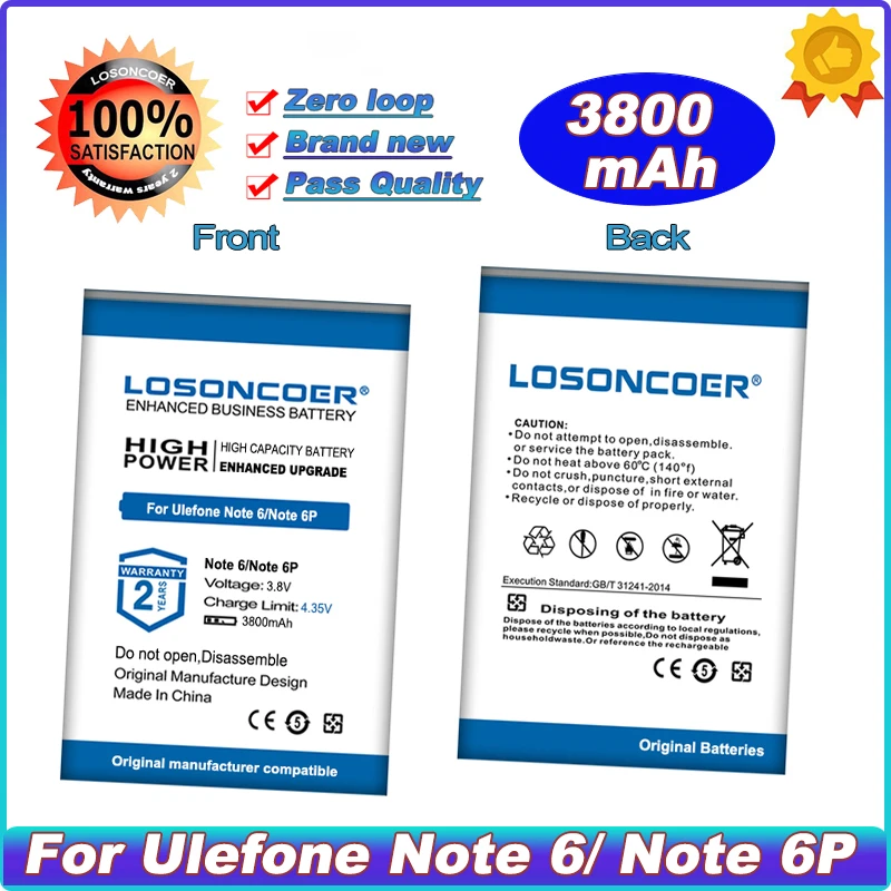 

LOSONCOER 3800mAh Battery For Ulefone Note 6 6P 6T