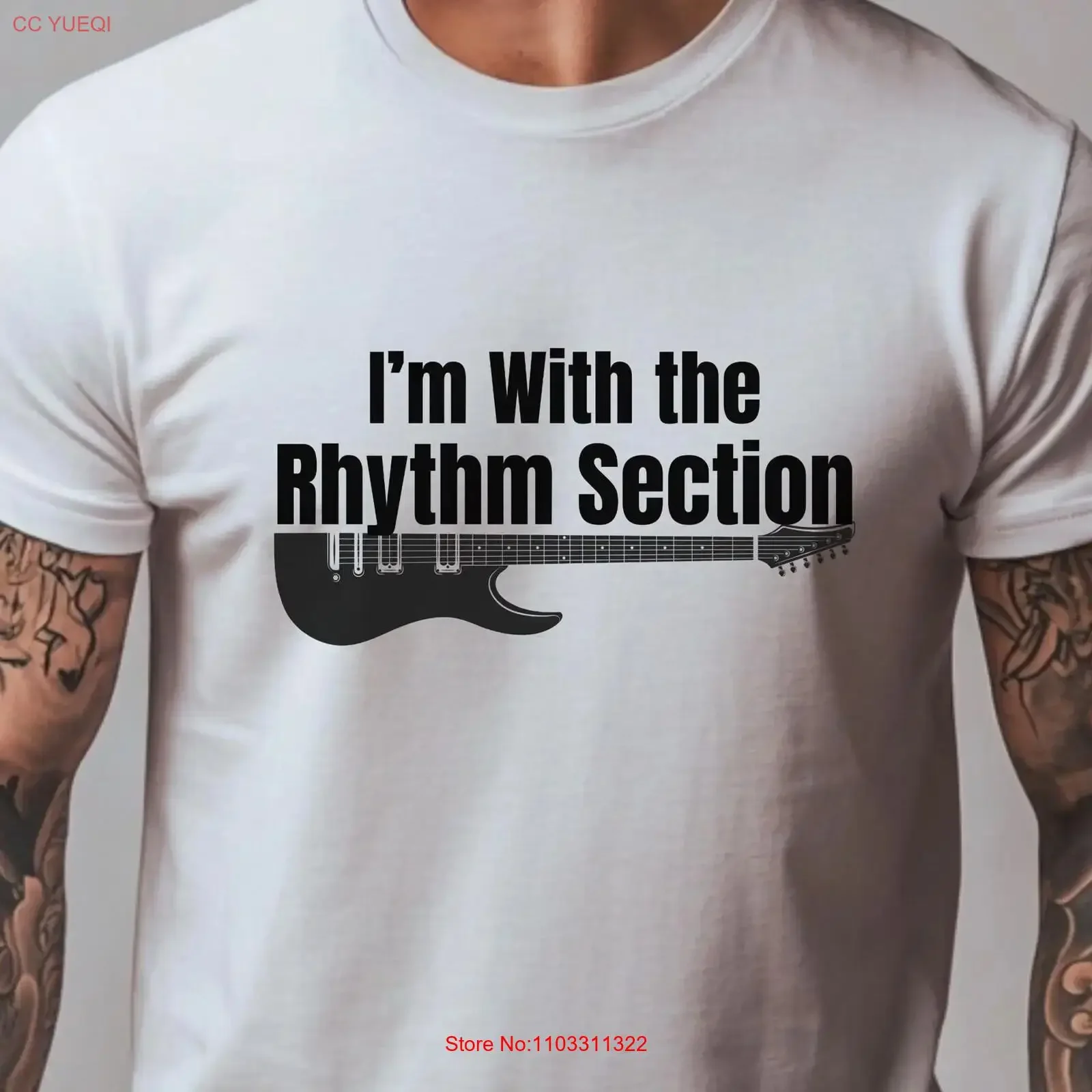 Фото Футболка Im With the Rhythm Section для басиста, забавная, для музыкантов, на День отца, для него, для гитариста, винтажная, в стиле уличной моды, с эффектом потертости №1