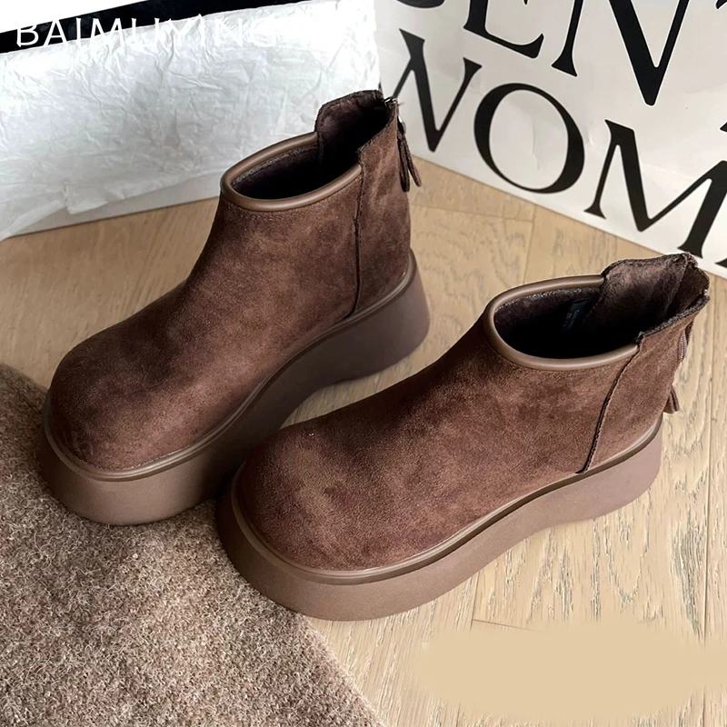 Замшевые женские ботильоны на платформе модная повседневная обувь плоской