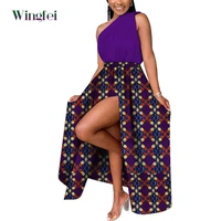 african clothes for women 2 pce set crop top and africa traditional ankara print split skirt casual african boubou women wy9725