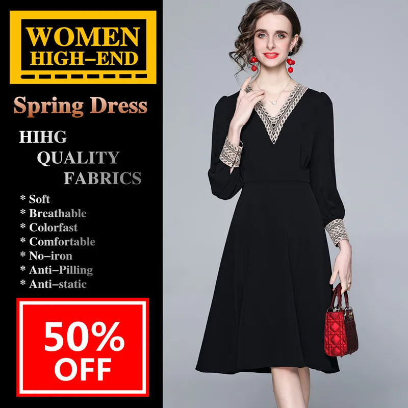 

High-quality Women's Dress Spring Autumn Fashion Noble Business Casual Breathable Comfortable Colorfast Anti-Pilling No-iron