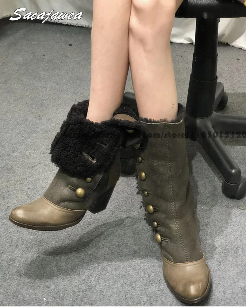 Ковбойские сапоги до середины икры на пуговицах из воловьей кожи новые зимние