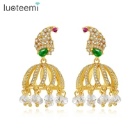 luoteemi queen princess bell drop earrings for girls bridals clear beads shiny aaa cubic zirconbig indian fashion jewelry gift