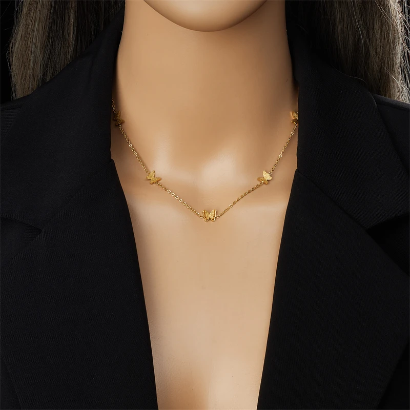 DIEYURO Нержавеющая сталь 316L Золотая бабочка Ожерелье Браслет Серьги Костюм для