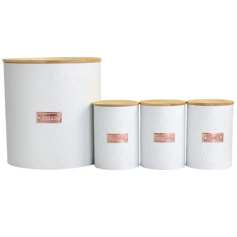 

4 Piece Iron Canister Set in White