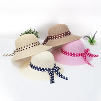 summer new girls sun hats wide brim bowknot straw hat with ribbon outdoor sun protection women hats soild color ladies caps